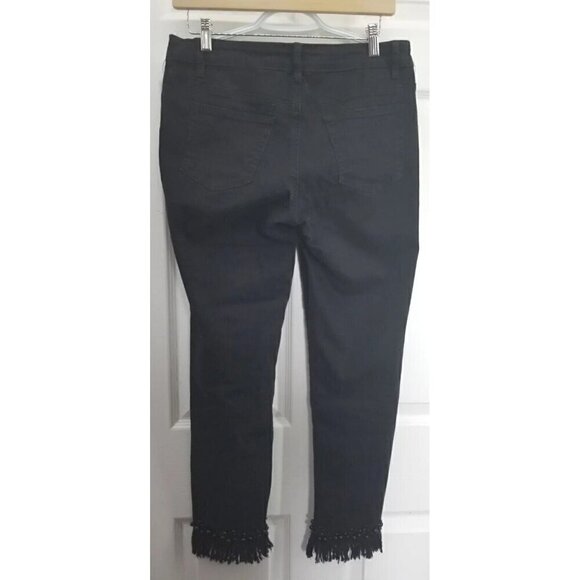 Via Ritina Black Jeans Size 6 Beaded Fringed Boho Cuffs - Picture 2 of 10